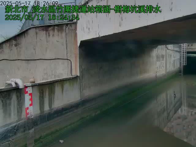 水利署水資源  新北市政府水利局 淡水區竹圍捷運站箱涵水位 距離2.3公里 氣溫23.9度